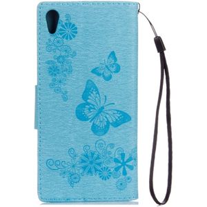 Voor Sony Xperia XA1 Pressed Bloemens vlinder patroon horizontaal Flip lederen hoesje met houder & opbergruimte voor pinpassen & portemonnee(blauw)