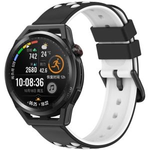 Voor Huawei Watch GT Runner 22 mm tweekleurige poreuze siliconen horlogeband (zwart + wit)