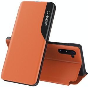 Voor Samsung Galaxy Note 10 Plus Side Display Magnetic Shockproof Horizontale Flip Lederen behuizing met houder(oranje)