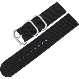 Wasbaar nylon canvas horlogeband  band breedte: 20mm (zwart met zilveren ring gesp)