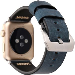 Voor Apple Watch serie 3 & 2 & 1 38mm Retro XX lijn patroon lederen pols horloge Band (blauw)