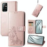 Voor Infinix Note 8 Four-Leaf Sluiting Ingebrilde Gesp Mobiele Telefoon Bescherming Leren Case met Lanyard & Card Slot & Portemonnee & Bracket-functie (ROSE GOUD)
