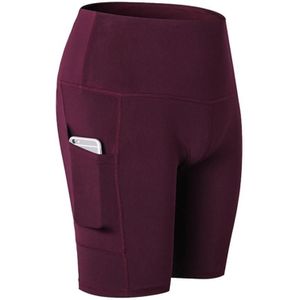 High Waist Yoga Slant Pocket Oefening Quick Dry Tight Elastic Fitness Shorts (Kleur: Wine Red Size:L)