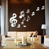 3D Muzikale Nota's Acryl Spiegels Muur Sticker Home Decor Woonkamer Muur decoratie Kunst DIY Muur Stickers (Sliver)