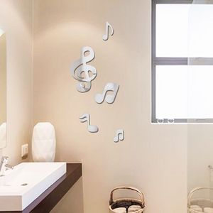 3D Muzikale Nota's Acryl Spiegels Muur Sticker Home Decor Woonkamer Muur decoratie Kunst DIY Muur Stickers (Sliver)