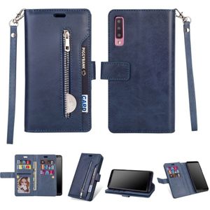 Voor Samsung Galaxy A70 Multifunctionele Rits Horizontale Flip Lederen case met Holder & Wallet & 9 Card Slots & Lanyard(Blue)
