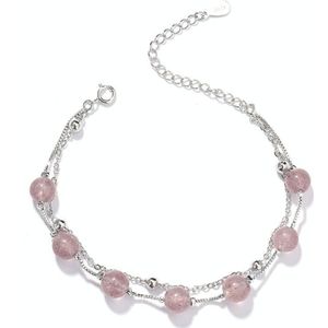 925 Sterling Silver Bracelet Vrouwen Crystal Bracelet Natural Beads Double-Layers Sieraden  Stijl: Strawberry Crystal