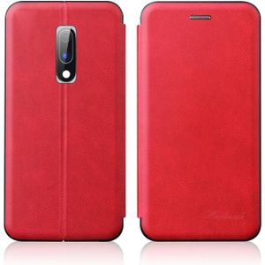 Voor OnePlus 6T / OnePlus 7 Integrated Electricity Pressing Retro Texture Magnetic TPU+PU Leather Case with Card Slot & Holder(Red)