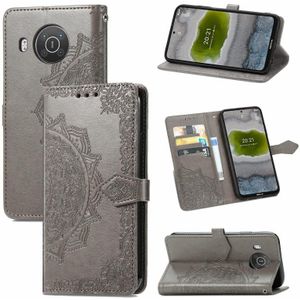 For Nokia X10 Mandala Flower Embossed Horizontal Flip Leather Case with Bracket / Card Slot / Wallet / Lanyard(Gray)