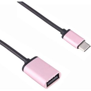 8 3 cm vrouwelijke USB naar USB-C / Type-C Male Metal Wire OTG Kabel laad Data Kabel  Voor Samsung Galaxy S8 & S8 PLUS / LG G6 / Huawei P10 & P10 Plus / Oneplus 5 / Xiaomi Mi6 & Max 2 / en andere Smartphones (Rose Goud)