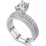 Dubbele rij voor vrouwen mode Cubic Zirconia Wedding Engagement Ring  ring maat: 8 (ei vorm witgoud)