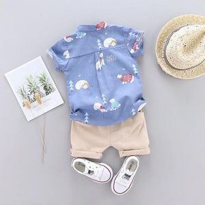 Zomer Kids Lederen Label Bear Shirt Korte Mouw Tweedelig Pak (Kleur: Donkerblauw Maat:110)