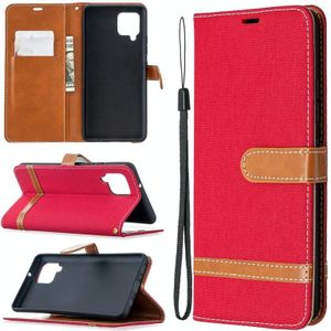 Voor Samsung Galaxy A42 5G Color Matching Denim Texture Horizontale Flip Lederen case met Holder & Card Slots & Wallet & Lanyard(Red)