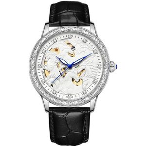 SANDA 7011 Leren band lichtgevend waterdicht mechanisch horloge (zwart zilver)