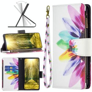 For Motorola Moto G51 5G Colored Drawing Pattern Zipper Horizontal Flip Leather Phone Case(Sun Flower)