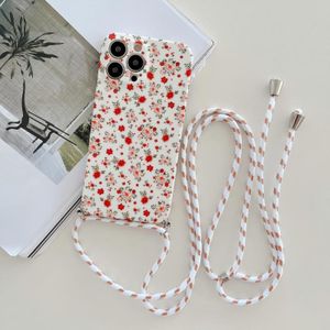 Lanyard Small Floral TPU Phone Case For iPhone 13 Pro Max(D)