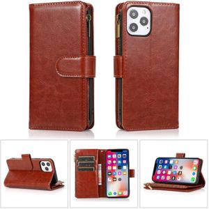 Multifunctional Crazy Horse Texture Horizontal Flip Leather Case with 9 Card Slot & Holder & Zipper Wallet & Lanyard For iPhone 13(Brown)