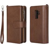 Voor Galaxy S9 Plus 2 in 1 Solid Color Zipper Shockproof Protective Case met Card Slots & Bracket & Photo Holder & Wallet Function(Brown)