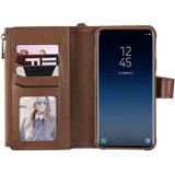 Voor Galaxy S9 Plus 2 in 1 Solid Color Zipper Shockproof Protective Case met Card Slots & Bracket & Photo Holder & Wallet Function(Brown)