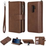 Voor Galaxy S9 Plus 2 in 1 Solid Color Zipper Shockproof Protective Case met Card Slots & Bracket & Photo Holder & Wallet Function(Brown)