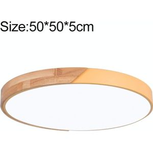Wood Macaron LED Round Ceiling Lamp  Stepless Dimming  Size:50cm(Yellow)