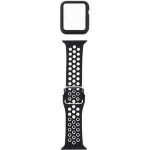 Silicone Replacement Strap Watchband + Protective Case with Screen Protector Set For Apple Watch Series 3 & 2 & 1 42mm(Black White)