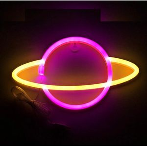 LED Planet Neon Light Slaapkamer Universe Shape Decoration Night Light (Warm Wit + Roze Licht)