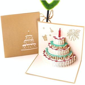 2 STUKS 3D driedimensionale cake verjaardagskaart kinderen handgemaakte gift kleine kaart (gouden cover)