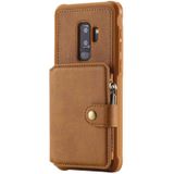 Voor Galaxy S9 Plus Zipper Shockproof Beschermhoes met kaartsleuven & beugel & fotohouder & portemonneefunctie(Bruin)