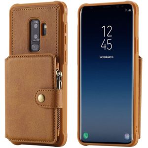 Voor Galaxy S9 Plus Zipper Shockproof Beschermhoes met kaartsleuven & beugel & fotohouder & portemonneefunctie(Bruin)