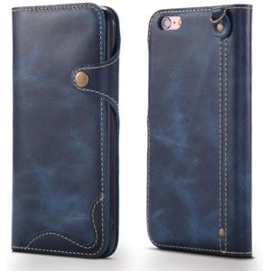Voor iPhone 7 / 8 Denior Oil Wax Cowhide Magnetic Button Horizontal Flip Leather Case with Card Slots & Wallet(Dark Blue)