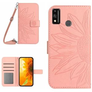 Voor Honor 9X Lite Skin Feel Sun Flower Pattern Flip lederen telefoonhoes met lanyard