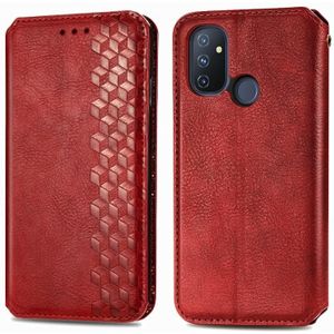 Voor One Plus Nord N100 Cubic Grid Gedrukt Horizontale Flip Magnetische PU Lederen Case met Houder & Card Slots > Portemonnee (Rood)