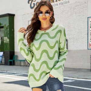 Dames casual pullover sweater ronde hals golfpatroon botsing kleur gebreide trui  maat: M