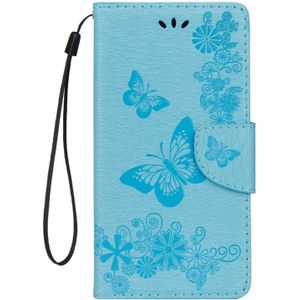 Voor Huawei Mate 10 Vintage relif bloemen vlinder patroon horizontale Flip lederen draagtas met kaartslot & houder & portemonnee & Lanyard (blauw)