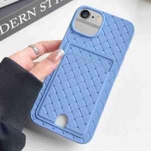 Voor iPhone 6s / 6 Weave Texture Card Slot Skin Feel Phone Case met Push Card Hole(Sky Blue)