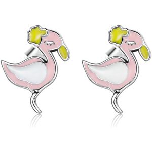 S925 Sterling zilveren mode roze flamingo oorknopjes vrouwen oorbellen