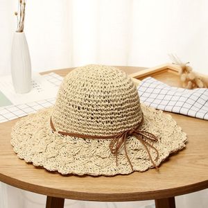 Literaire stijl opvouwbare Bow stro hoed Sunhat (beige)