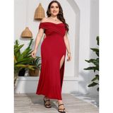 Plus Size Hoge Taille Split Sexy Lange Avondjurk (Kleur: Rood Maat: XXXL)