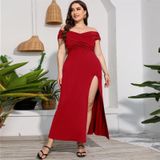 Plus Size Hoge Taille Split Sexy Lange Avondjurk (Kleur: Rood Maat: XXXL)