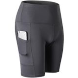 High Waist Yoga Slant Pocket Oefening Quick Dry Tight Elastic Fitness Shorts (Kleur: Grijs formaat: L)