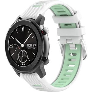 Voor Amazfit GTR 42 mm 22 mm kruistextuur twee kleuren siliconen stalen gesp horlogeband (wit + groenblauw)