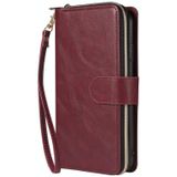 Voor iPhone X / XS Zipper Wallet Bag Horizontale Flip PU Lederen case met Holder & 9 Card Slots & Wallet & Lanyard & Photo Frame(Wine Red)