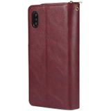 Voor iPhone X / XS Zipper Wallet Bag Horizontale Flip PU Lederen case met Holder & 9 Card Slots & Wallet & Lanyard & Photo Frame(Wine Red)