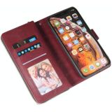 Voor iPhone X / XS Zipper Wallet Bag Horizontale Flip PU Lederen case met Holder & 9 Card Slots & Wallet & Lanyard & Photo Frame(Wine Red)