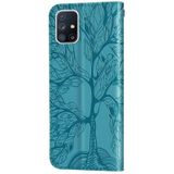 Voor Samsung Galaxy A71 Life of Tree Embossing Pattern Horizontale Flip Lederen Case met Holder & Card Slot & Wallet & Photo Frame & Lanyard(Lake Blue)