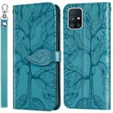 Voor Samsung Galaxy A71 Life of Tree Embossing Pattern Horizontale Flip Lederen Case met Holder & Card Slot & Wallet & Photo Frame & Lanyard(Lake Blue)