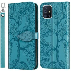 Voor Samsung Galaxy A71 Life of Tree Embossing Pattern Horizontale Flip Lederen Case met Holder & Card Slot & Wallet & Photo Frame & Lanyard(Lake Blue)