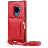 Voor Samsung Galaxy S9 Plus Square Zipper Wallet Bag TPU+PU Back Cover Case met Holder & Card Slots & Wallet & Cross-body Strap(Red)