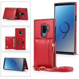 Voor Samsung Galaxy S9 Plus Square Zipper Wallet Bag TPU+PU Back Cover Case met Holder & Card Slots & Wallet & Cross-body Strap(Red)